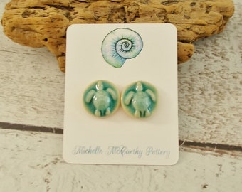 Handmade Ceramic Turtle Post Earrings