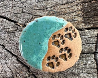 Handmade Dog Paw Prints on the Beach Ceramic Pendant