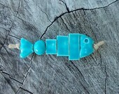 Handmade Turquoise Shiny Ceramic Fish Bones Pendant