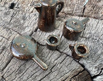 Handmade Mini Ceramic Cookware Set in Sparkly Black