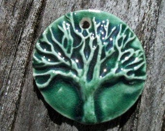 Handmade Ceramic Green Tree of Life Pendant