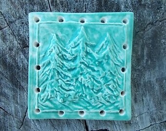 手作り陶器の松林松葉バスケットベース