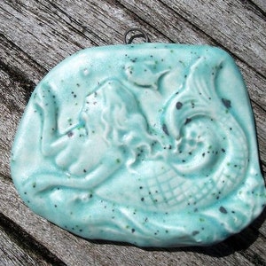 Ceramic Mermaid Pendant in Robin Egg Blue