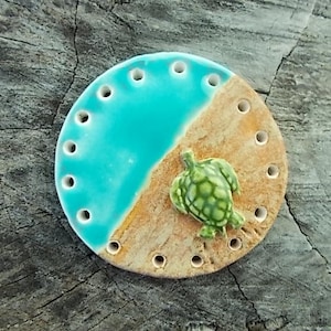 Handmade Ceramic Turtle to the Sea Pine Needle Basket Base