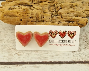 Handmade Ceramic Heart Post Earrings