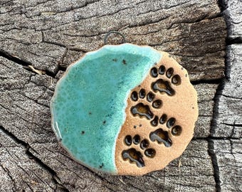 Handmade Cat Paw Prints on the Beach Ceramic Pendant