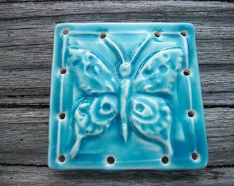 Ice Blue Ceramic Butterfly Pine Needle Basket Base
