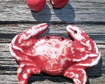 Ceramic Red Crab Pendant with Red Accent Beads
