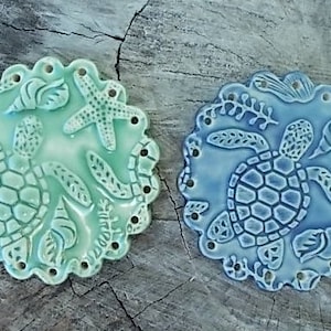 Handmade Ceramic Embossed Turtle Pine Needle Basket Base