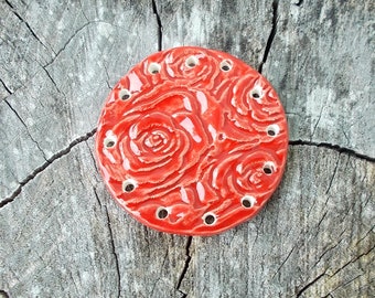 Handmade Ceramic Red Roses Pine Needle Basket Base