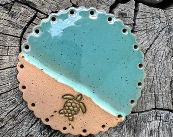 Turtle on the Beach Ceramic Pine Needle Basket Base