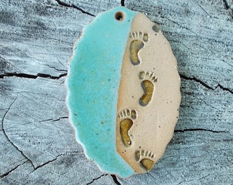 Handmade Ceramic Footprints in the Sand Pendant