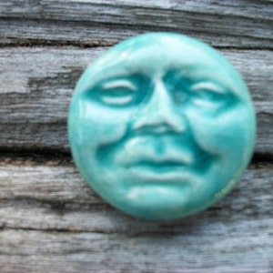 Pale Green Man on the Moon Ceramic Cabochon