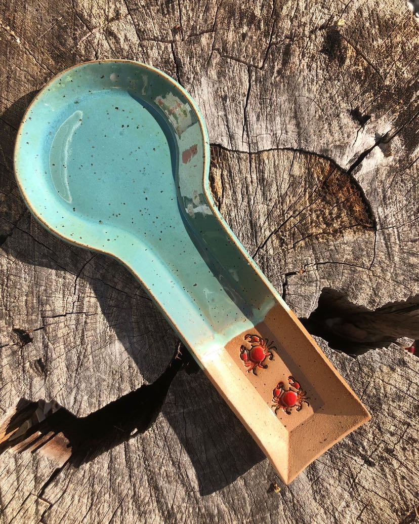Handmade Pottery Crabs on the Beach Spoon Rest