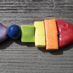 Handmade Shiny Rainbow Ceramic Fish Bones Pendant