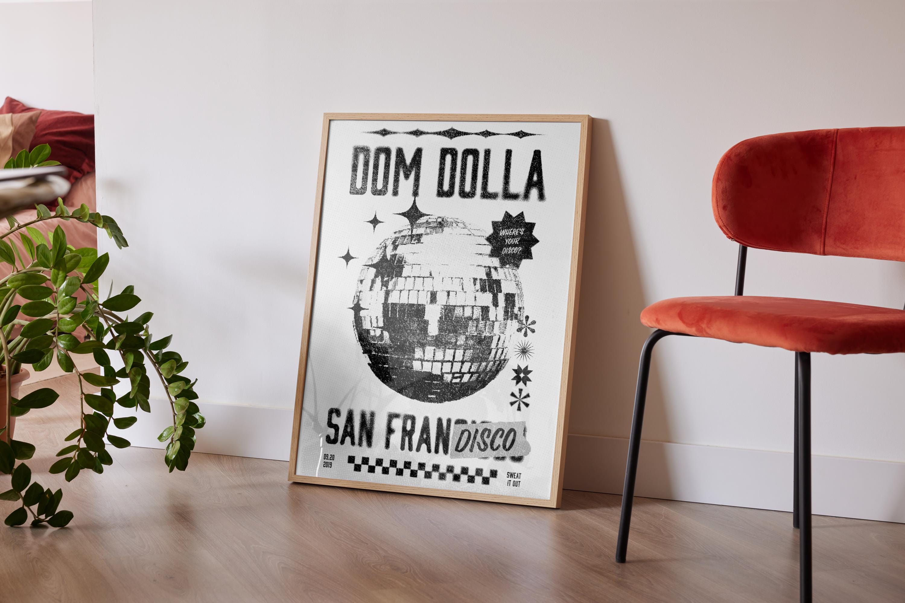B&W Dom Dolla Poster, House Music, San Francisco, Disco Ball, EDM
