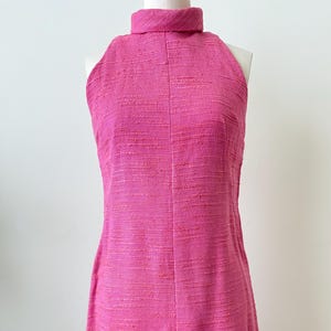 1960s Handmade Pink Silk Tweed  Turtleneck Sleeveless Dress