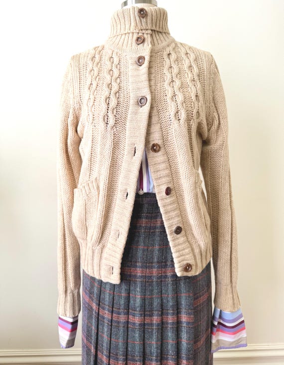 Jersey Stitch Shetland Wool 4 Bar Cardigan 600068981kha main image 1