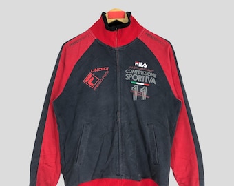Chaqueta deportiva Fila Sportiva vintage: Suéter con cremallera negro y rojo de los años 2000 (Talla M)