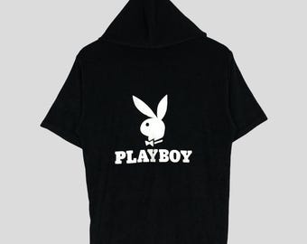 Vintage Playboy Bunny Zipper Hoodie Short Sleeve Sweater Playboy