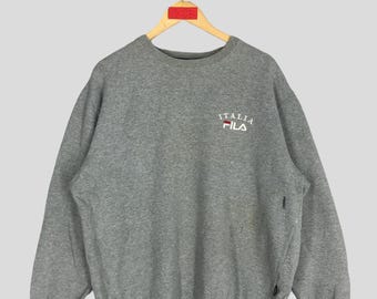 Vintage Fila Italia Sweatshirt, Graue Baumwolle Rundhals (Größe L)