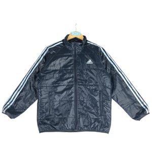 Vintage Adidas Quilted Puffer Down Jacket Style Casual Streetwear Sports Outerwear Outfits Fashion Bombers windbreaker jacket Black Medium