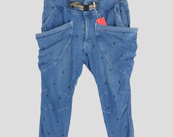 Pantalón corto vintage Go Slow Caravan, talla 34 x 37, color azul, pantalón jogger Go Slow Caravan, pantalón de algodón con cremallera y bolsillo de parche doble, talla 34