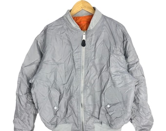 Vintage Gray Nylon Bomber Jacket: Flight Style, Menswear XL