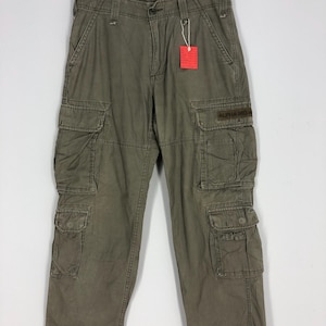 Size 33X39 Vintage Alpha Industries Cargo Pant Green Army Military Garment Utility Parachute Baggy Style Multi Pocket Pants Medium W33