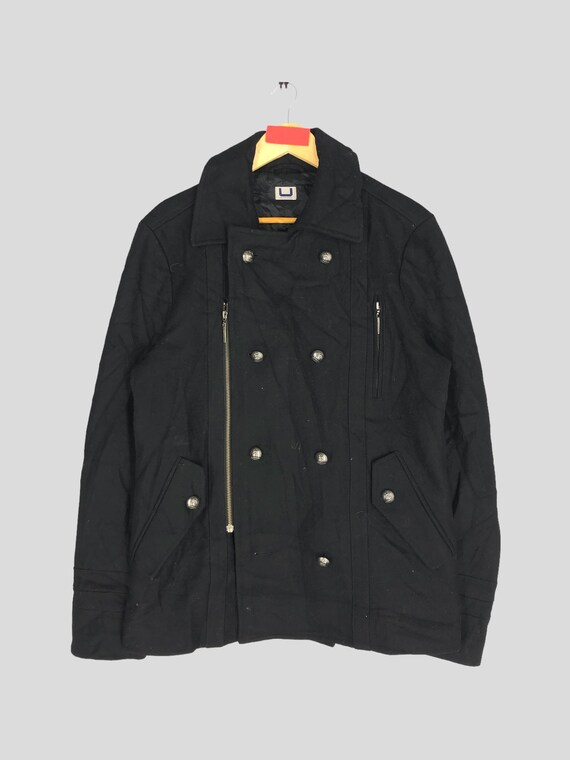 ヴィンテージ ブラック ウール ダブルブレスト ピーコート - ユニ