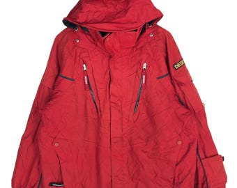 Sudadera con capucha y chaqueta de esquí roja vintage Descente, talla pequeña