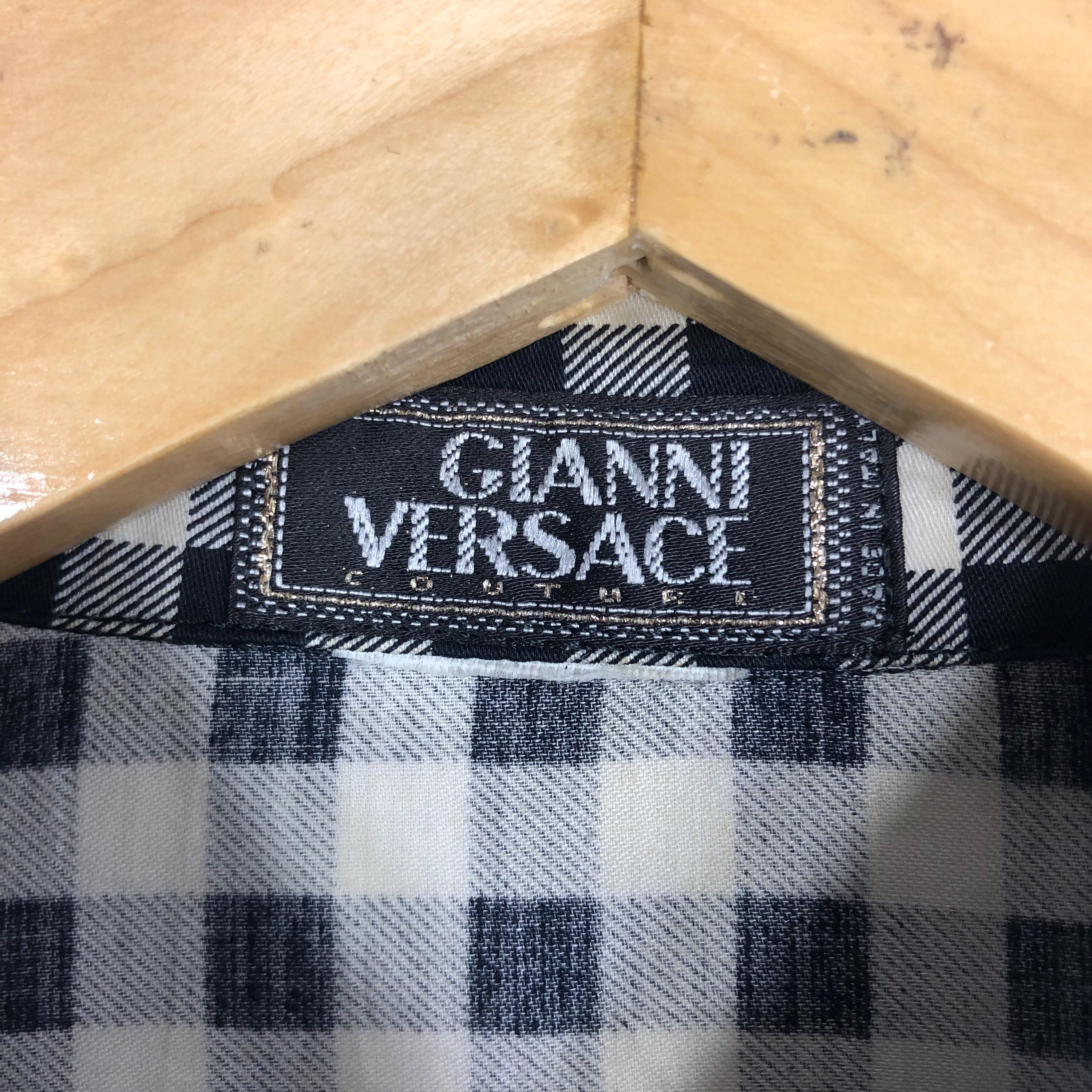 Vintage Gianni Versace Plaid Ribbon Button-down Shirt, 90s Couture