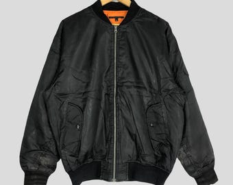 Chaqueta bomber vintage de nailon negro, chaqueta de aviador (LL)
