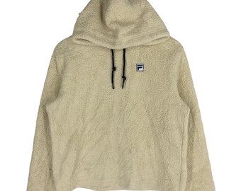 Chaqueta polar con capucha Fila vintage de los años 90. Chaqueta ligera Sherpa con logo pequeño de Fila. Estilo casual. Estilo de moda Fila USA. Ropa deportiva. Talla mediana.