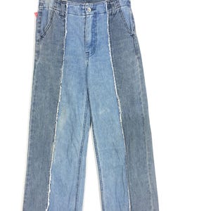 Size 27x38 Unbrand Patchwork Style Jeans Stone Washed Denim Distressed Blue Jeans Ripped Pant Casual Fashion Style W27