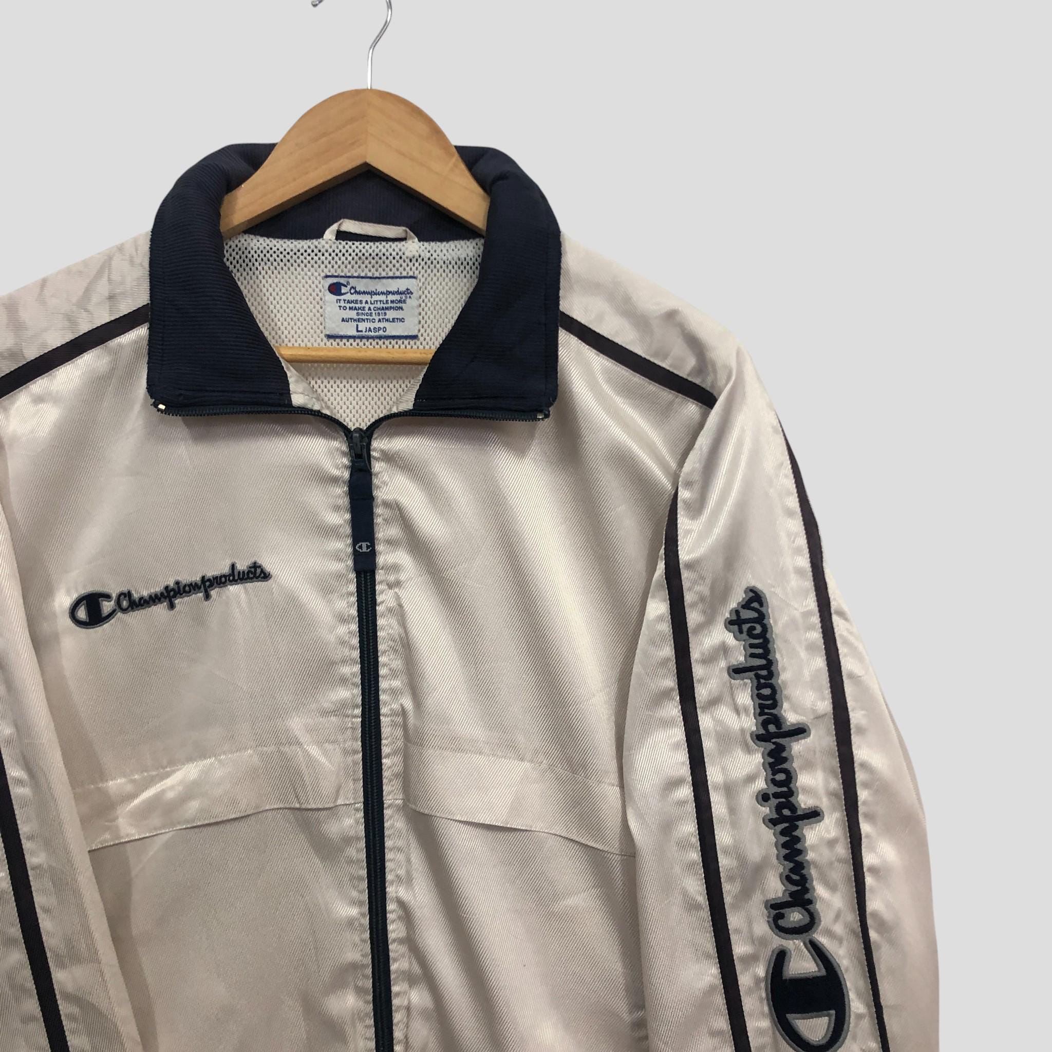 Vintage 90s Champion Windbreaker Jacket: White Nylon, Size L - Etsy