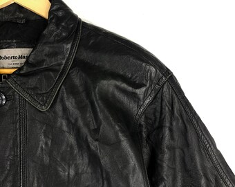 Roberto Massini Button Leather Jacket Medium Massini Black