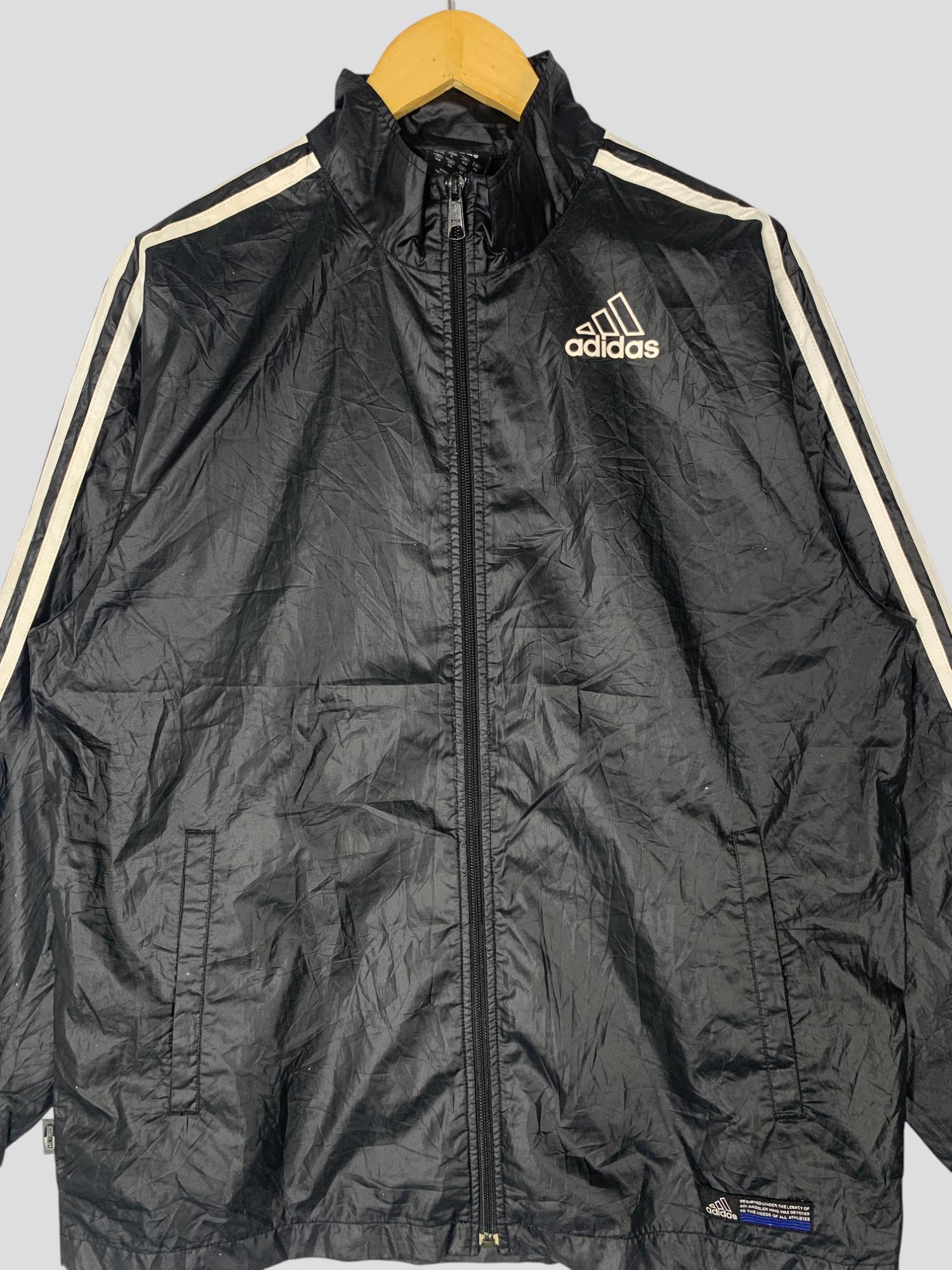 Vintage Y2K Adidas Windbreaker Jacket: Big Logo, Black Nylon, Size