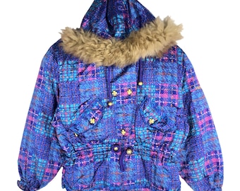 Vintage Volpe Neve Goldwin-ski-jas: veelkleurig bomberjack, maat M