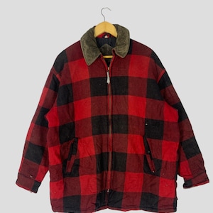 Vintage Unbrand Plaid Tartan Checkered Wools Jacket XLarge 90s Red Black Tartan Plaid Zipper Jacket Rockabilly Style Casual Coat Size XL