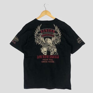 Rare!! Vintage VANSON Motorcycle Low Blow Knuckle Embroidery Logo T Shirt American Legend Motorcycle Tshirt Black Size L Fits M