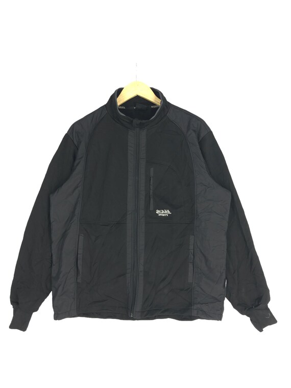 Von Dutch メンズLブラック バイカージャケット Vintage Von Dutch Zipper Jacket: Sports Hiking Windbreaker (size