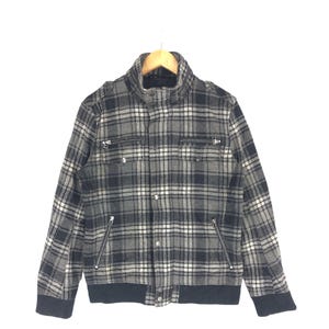 Vintage Japanese Brand Semantic Design Plaid Tartan Button Wools Jacket Shadow Plaid Jacket Workers Jacket Wools Jacket Sweater Size Medium