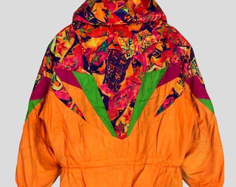 Vintage Ellesse Italy Ski Hoodie Jacket: Multicolour Snow Gear, Size M