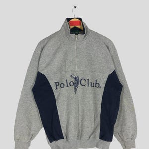 Vintage Polo Club Spellout Sweatshirt Large Polo Club Half Zipper Sweater Polo Club Crewneck Polo Club Pullover Jumper Sweater Gray Size L