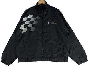 Vintage 90s Bridgestone Racing Windbreaker Jacket, Black Nylon (Size XL)
