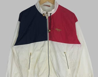 Chaqueta cortavientos de nailon Ellesse Italia vintage de los años 90 - Ropa deportiva con bloques de color, talla L
