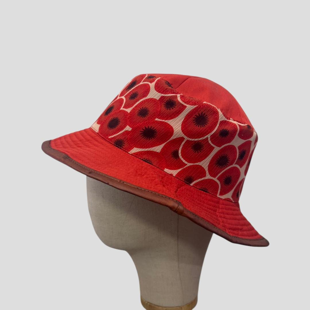 Chapeau De Soleil HERMÈS 58cm Bleu Et Orange Soie - Bucket Hat Chaîne D'ancre - Occasion TB