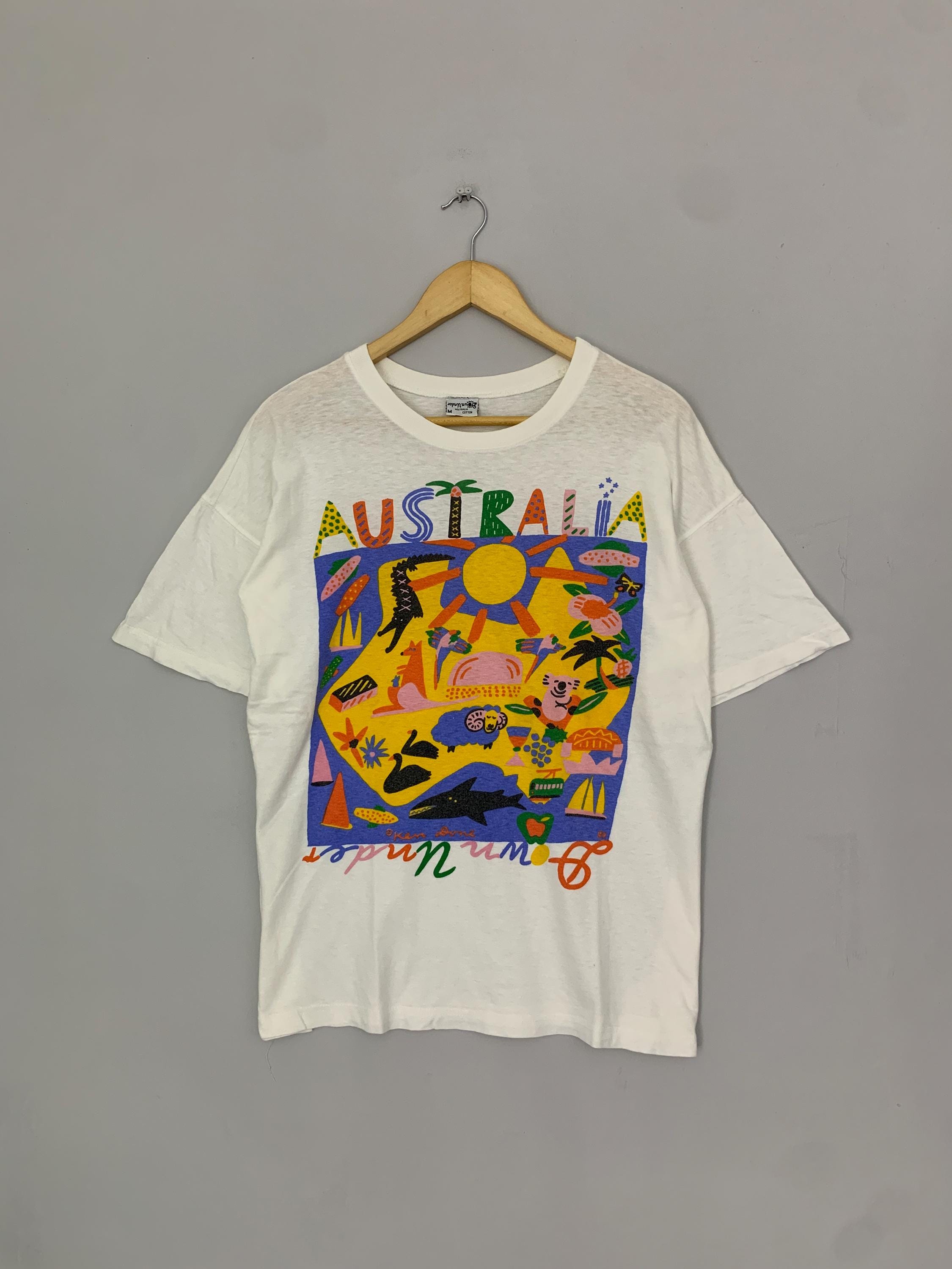 Vintage Ken Done Australia T-shirt: Animals Island Art, 90s Pop