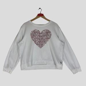 Y2K Karl Lagerfeld Paris White Sweatshirt Karl Lagerfeld Paris Love Logo Crewneck Karl Lagerfeld Designer Jumper Pullover Size XL